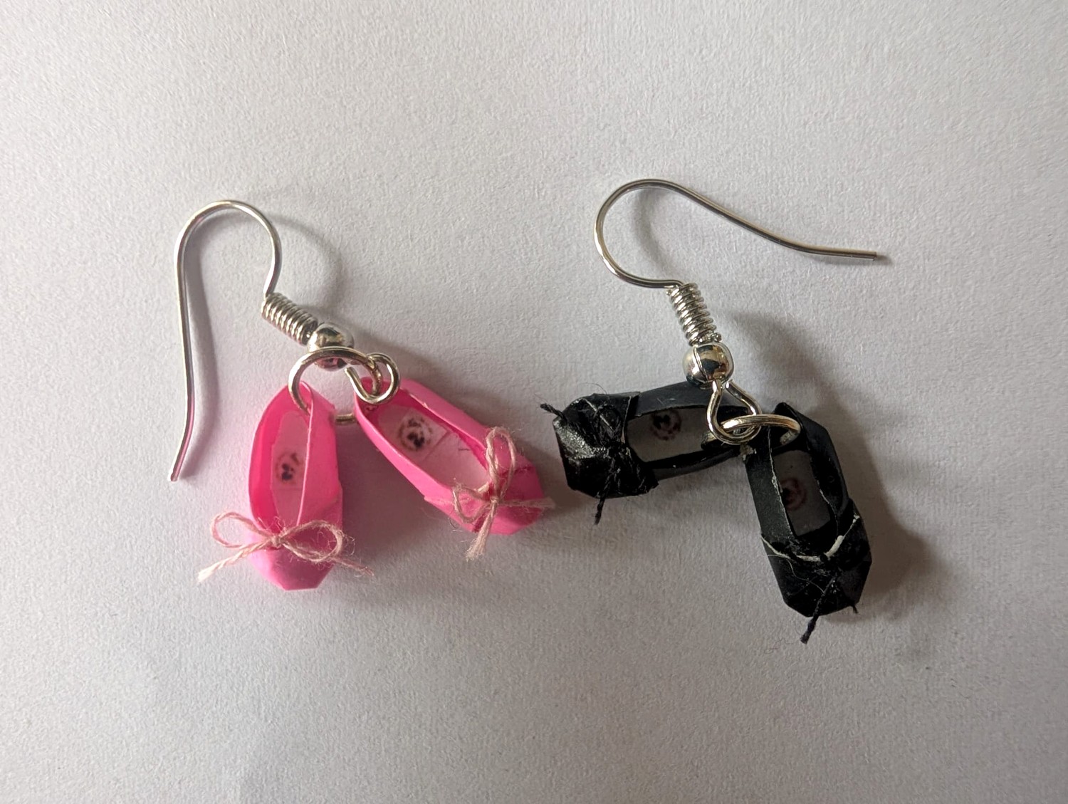 Pink and black miniature ballet shoe earrings